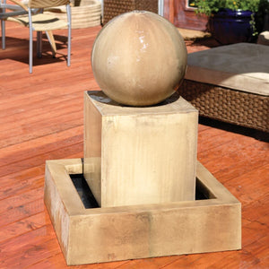 Gist Block with Ball modern fountain outdoor on patio