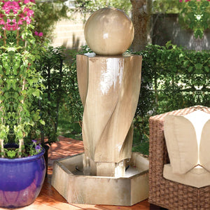 Gist Vortex Modern Outdoor Water Fountain with ball on patio