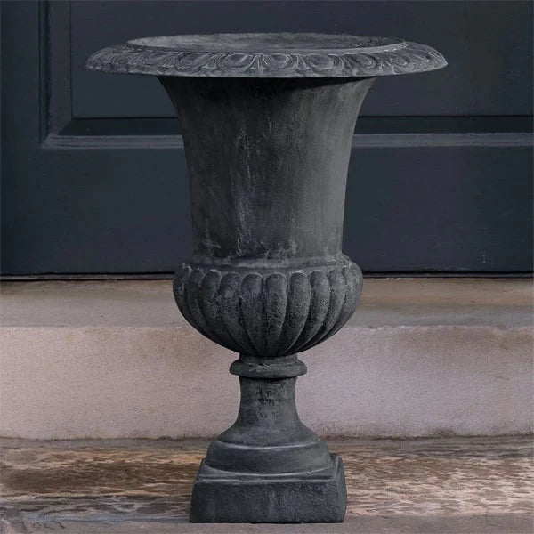 Glasgow Urn Planter - Lead in concrete in the backyard