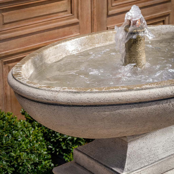 Gramercy Fountain on gravel in the backyard upclose