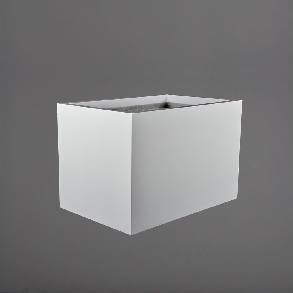 Granada Wide Rectangle Fiberglass Planter in matte bright white against gray background.
