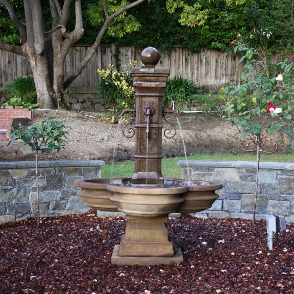 Grand Avignon Courtyard Fountain in action in the garden.