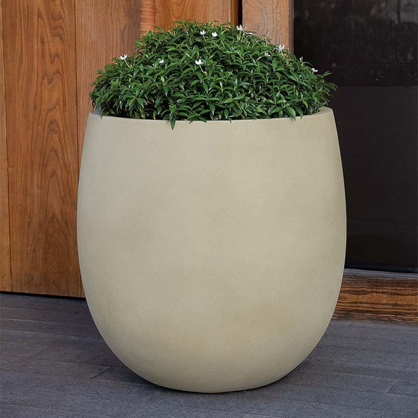 Guilford Planter, Small on concrete filled with plants