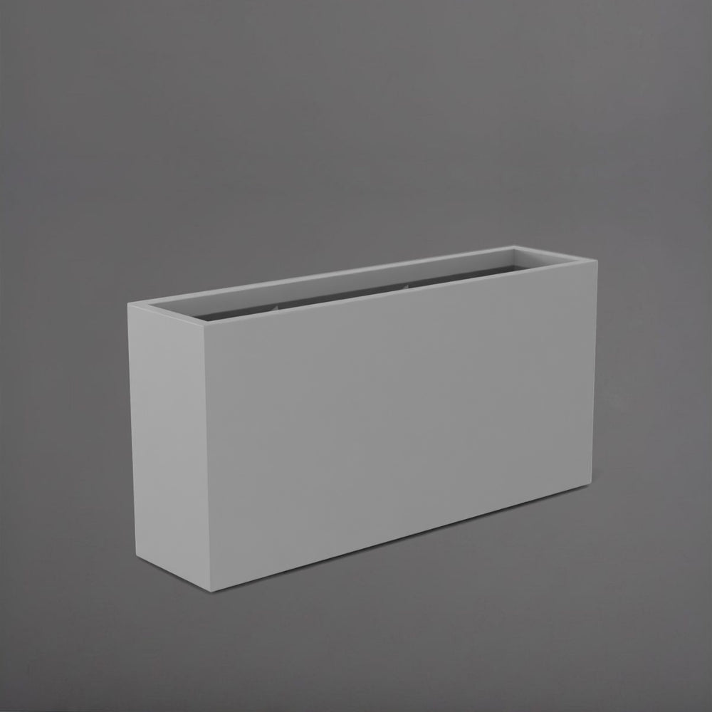 Hollywood Rectangle Fiberglass Planter in matte cement grey against gray background