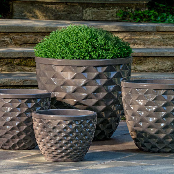 Honeycomb Planter - Fog - S/4 on conrete against concrete stairs