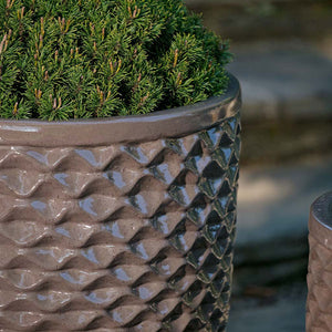 Honeycomb Planter, Tall - Fog - S/4 filled with plants upclose