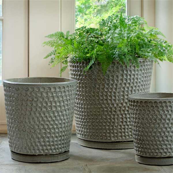 I/O Coin Pot - Pewter Green - S/3 on concrete filled with plants