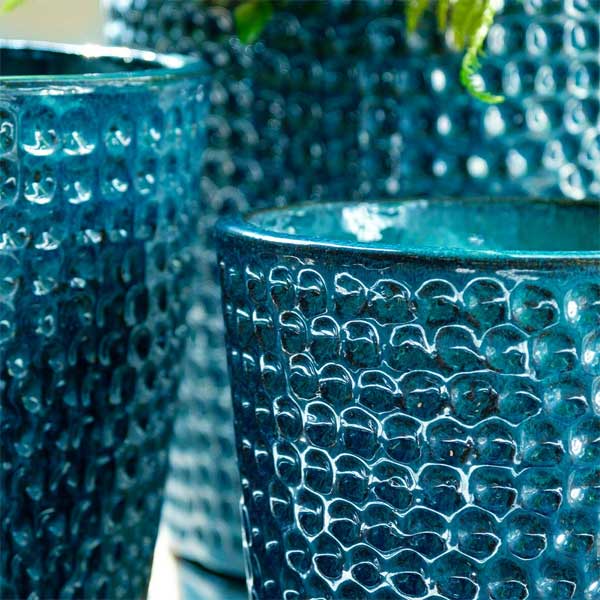 I/O Coin Pot Planter - Aqua - S/3 on concrete upclose