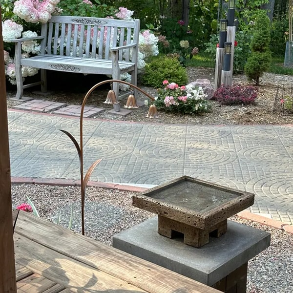 Kosei Birdbath on ledge in the backyard