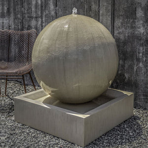 Large Sphere Bubbler Water Fountain in action on crushed gravel
