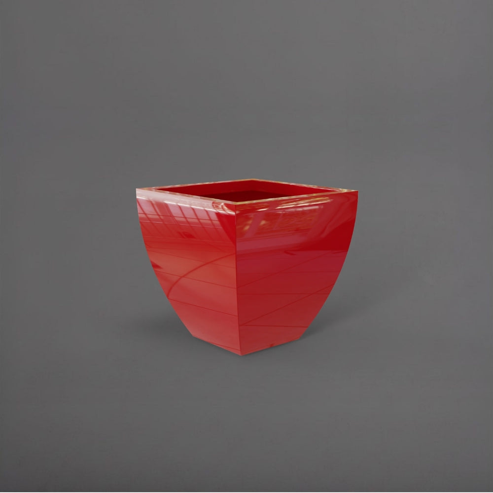 Lima Square Tapered Fiberglass Planter in gloss red against gray background.