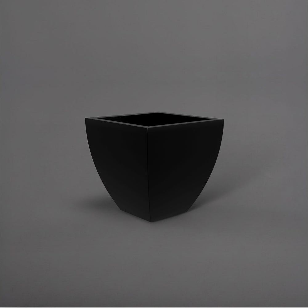 Lima Square Tapered Fiberglass Planter in matte black against gray background.