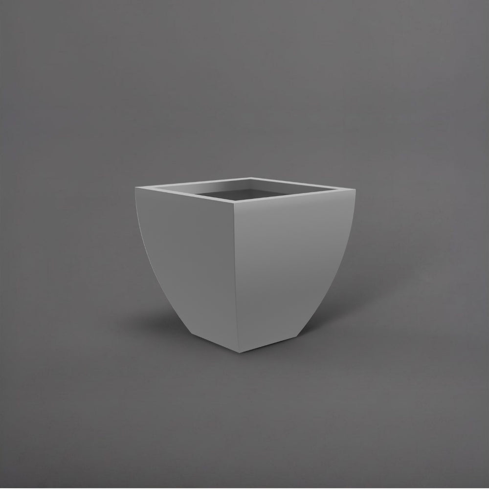 Lima Square Tapered Fiberglass Planter in matte cement grey against gray background.
