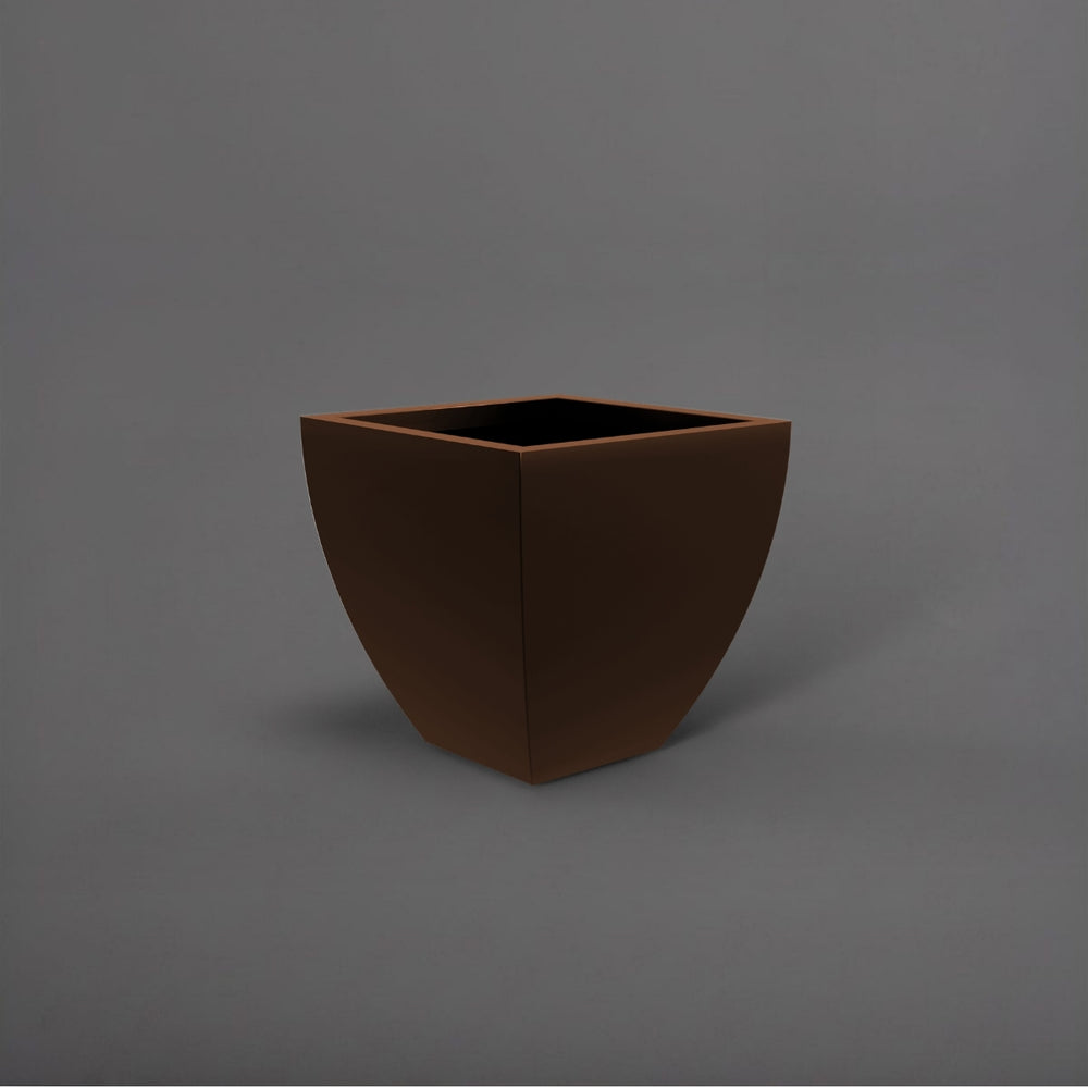 Lima Square Tapered Fiberglass Planter in matte dark brown against gray background.