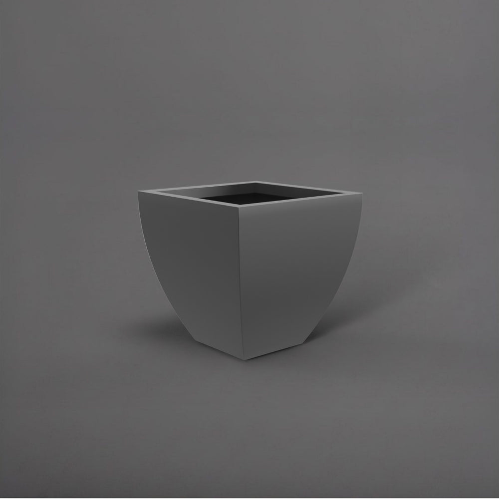 Lima Square Tapered Fiberglass Planter in matte gunmetal against gray background.