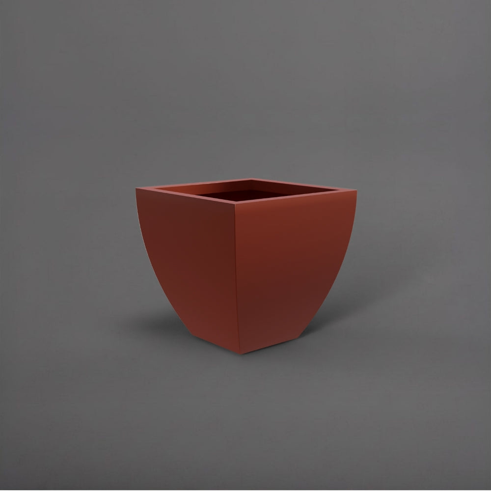 Lima Square Tapered Fiberglass Planter in matte terra cotta against gray background.