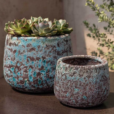 Linh Planter - Verdigris - S/8 filled with plants