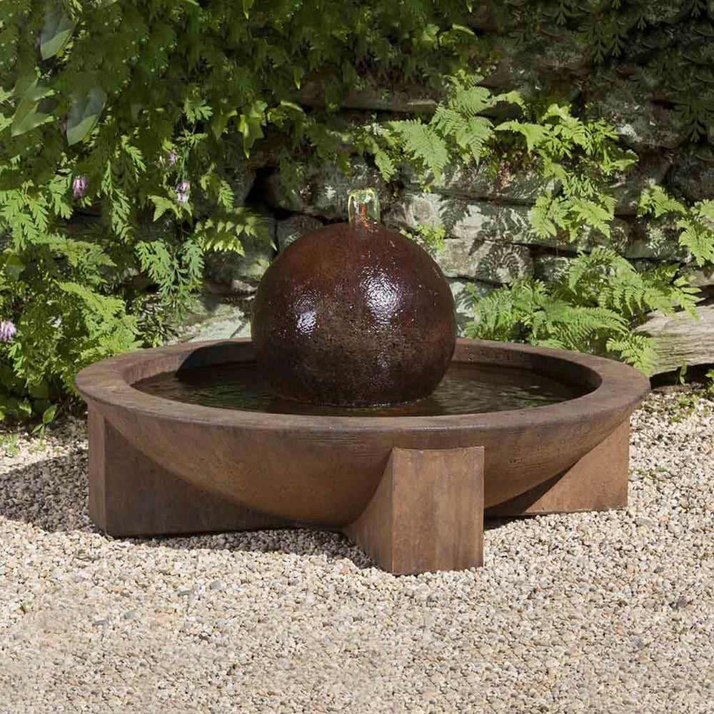 Low Zen Sphere bubbler water feature in action sitting on crushed gravel