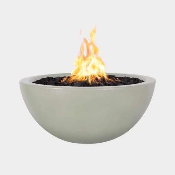 Luna Fire Bowl Limestone against gray background