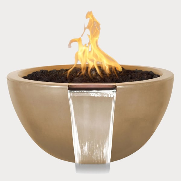 Luna Fire and Water Bowl in brown color agaisnt gray background