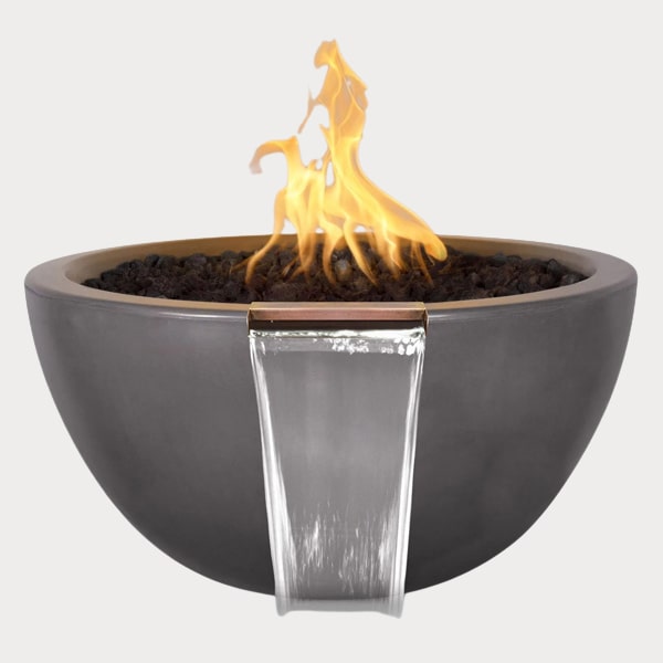 Luna Fire and Water Bowl in chestnut color agaisnt gray background