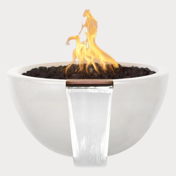 Luna Fire and Water Bowl in limestone color agaisnt gray background