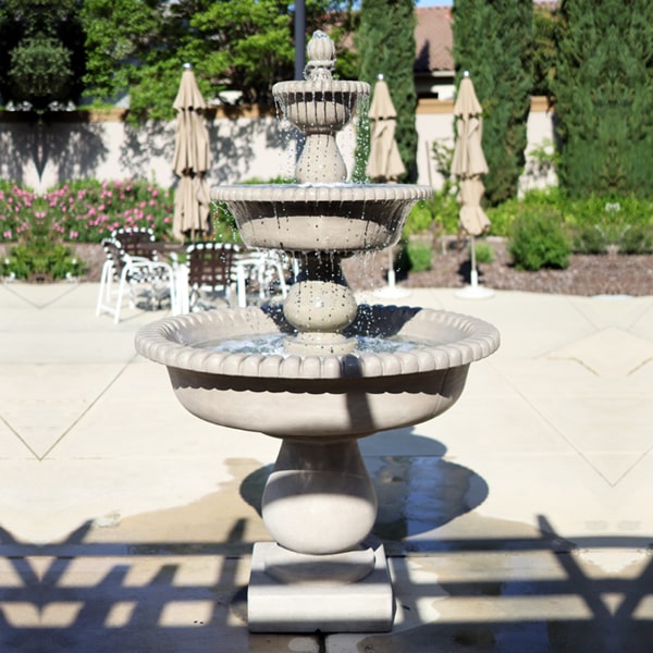 Malibu Three Tier Fountain in action in the backyard.