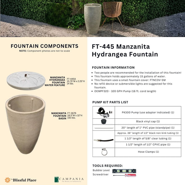 Manzanita Hydrangea Fountain Info Sheet