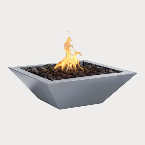 Maya Fire Bowl Powder Coated Metal, Gray against gray background