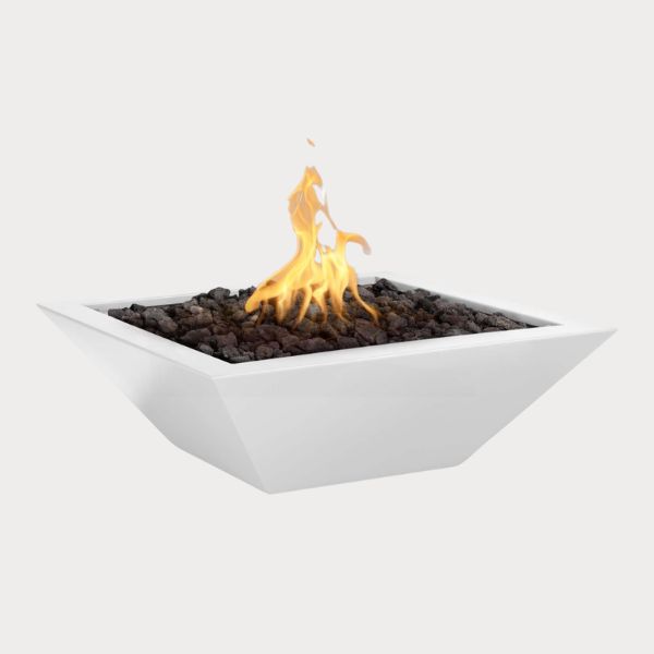 Maya Fire Bowl Powder Coated Metal, White against gray background