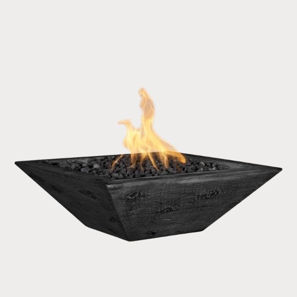 Maya Wood Grain Fire Bowl, Ebony against gray background