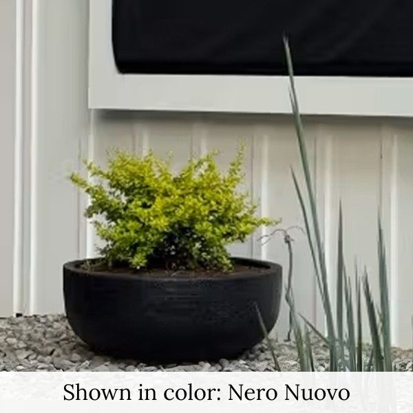 Mesa Large Planter on gravel against white wall.