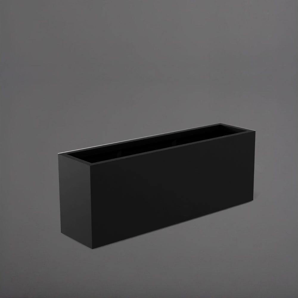 Miami Rectangle Fiberglass Planter in matte black against gray background.
