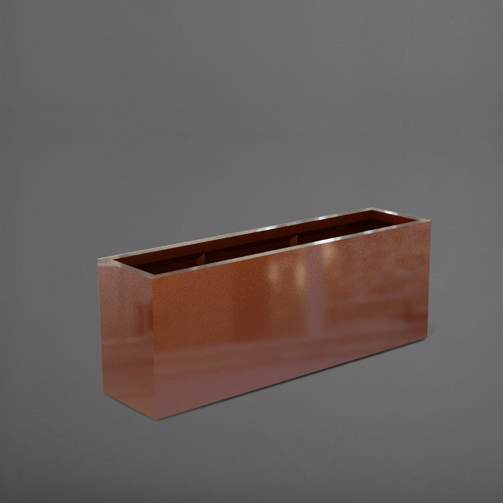 Miami Rectangle Fiberglass Planter in metallic bronze against gray background.