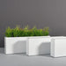 Miami Rectangle Fiberglass Planter shown with different sizes filled with plants.
