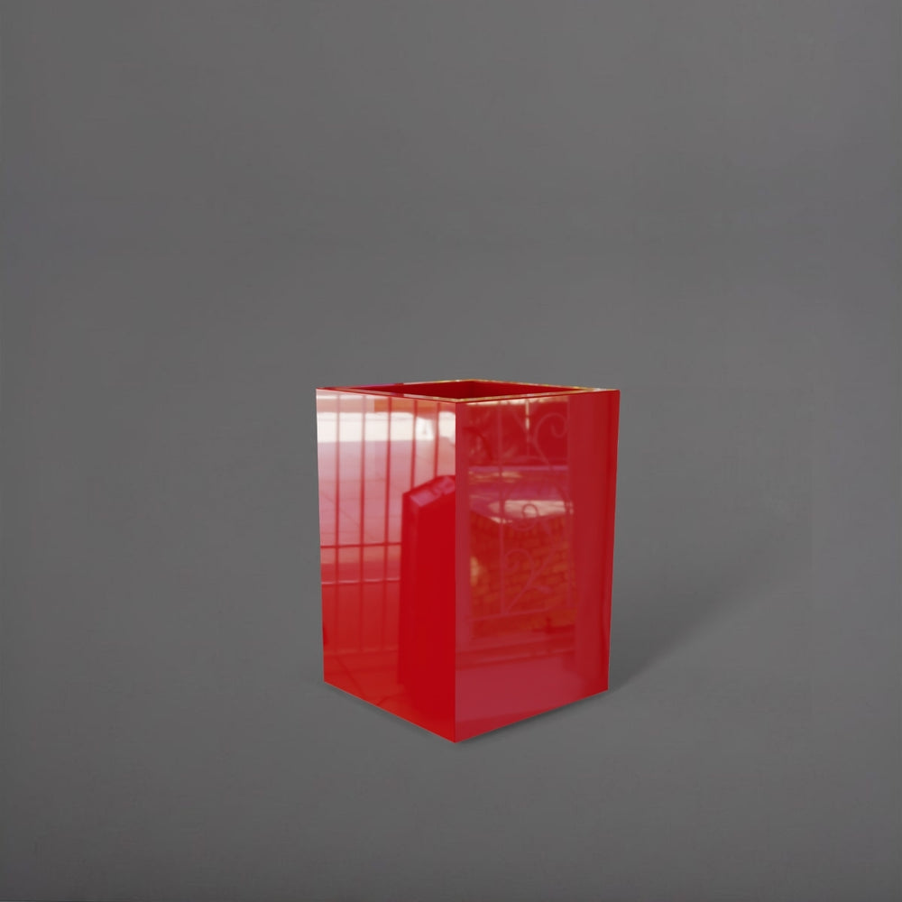 Miami Short Corner Fiberglass Planter in gloss red against gray background.
