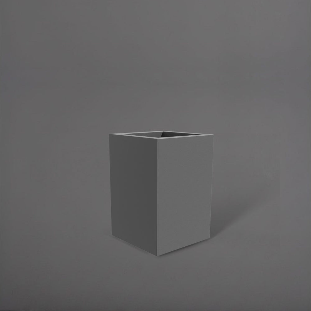 Miami Short Corner Fiberglass Planter in matte gunmetal against gray background.