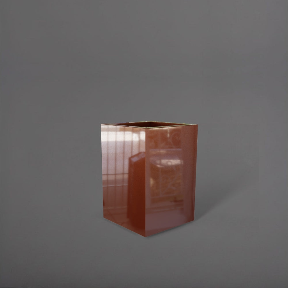 Miami Short Corner Fiberglass Planter in metallic bronze against gray background.
