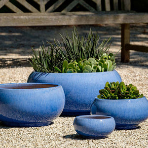 Misha Planter - Marrakesh Blue - S/4 on gravel filled with plants