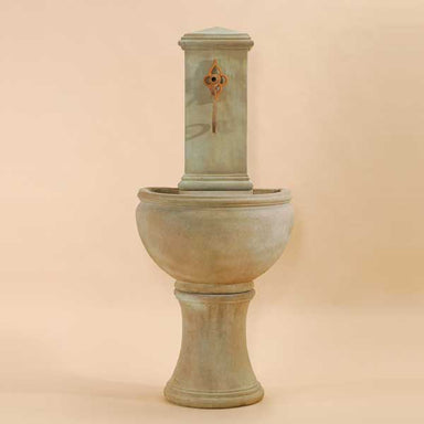 Modena Wall Fountain for spout against brown background.