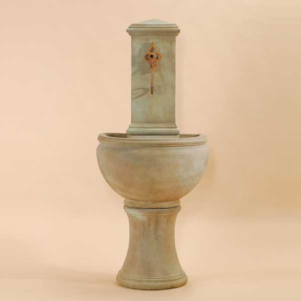 Modena Wall Fountain for spout against brown background.