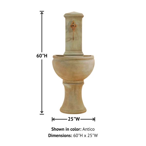 Modena Wall Fountain for spout with product details.