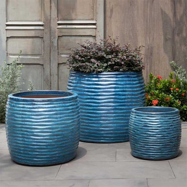 Montauk Planter, Tall - Mediterranean - S/3 on concrete filled with plants