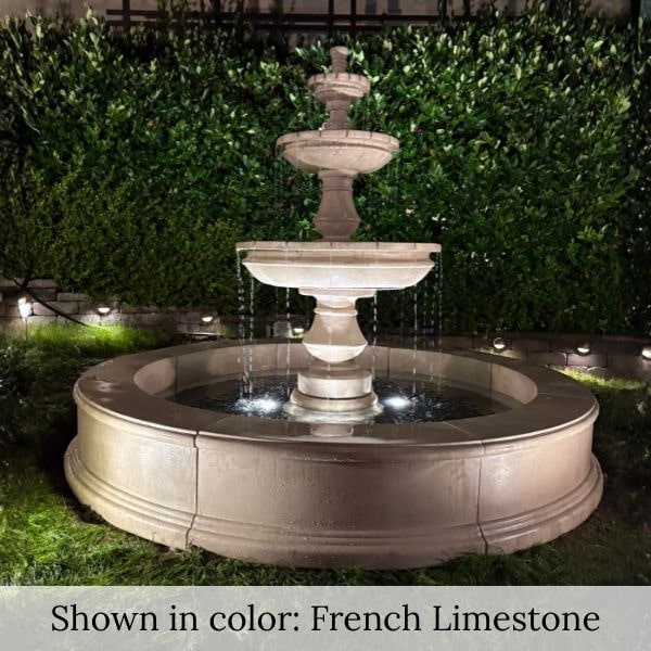 Montefalco Three Tier Pond Fountain on grass in action.