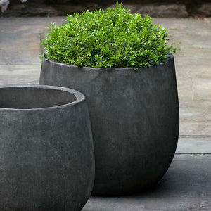 Montrose Planter, Large in Charcoal filled with plants