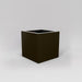 Montroy Cube Fiberglass Planter in matte bronze against gray background.