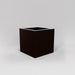 Montroy Cube Fiberglass Planter in matte dark brown against gray background.