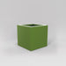 Montroy Cube Fiberglass Planter in satin green against gray background.