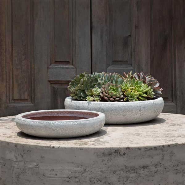 Nico Bowl - White Coral - S/2 on concrete filled with plants