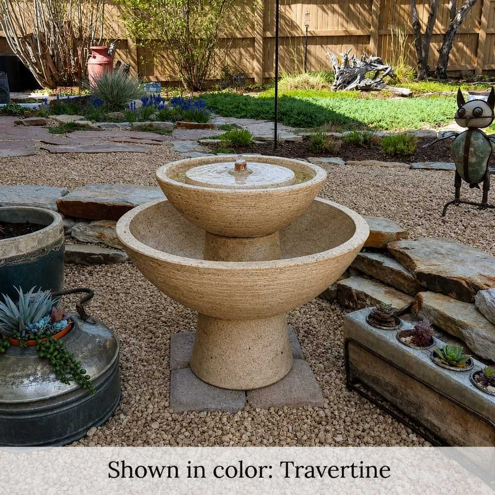Ojai Fountain on pebbles in the backyard